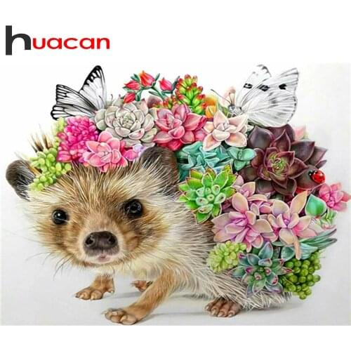 Huacan 5D DIY Diamond Embroidery Kit Hedgehog Succulent Plants Mosaic Diamond Painting Full Square Snails Animal Flower Puzzle