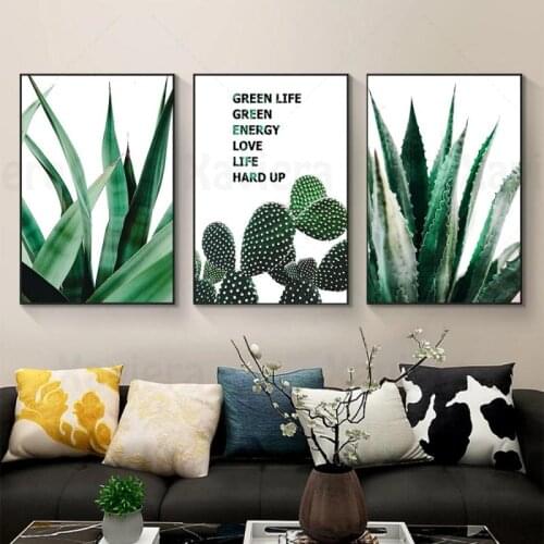 Nordic Canvas Art Painting Green Tropical Plants Succulents Cactus Aloe Leaf Wall Art Picture Home Decor for Living Room Bedroom