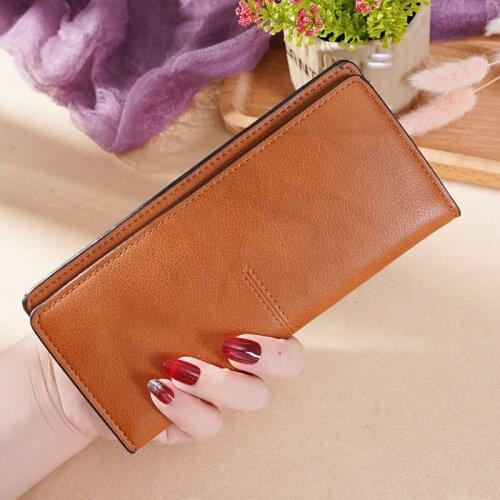 New Women Luxury Leather Money Bag Casual Simple Hasp Long Wallet Multifunction Ladies Coin Card Holder Soft Phone Pocket Purses