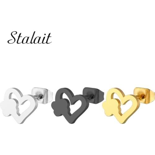 New Romantic Heart Stainless Steel Small Gold/Black/Silver Color Star Princess Love Stud Earrings Women Party Girlfriend Gift