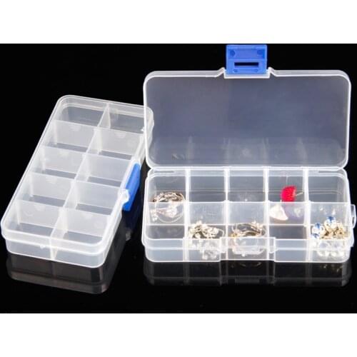 New Plastic 10 Slots Compartment Adjustable Jewelry Necklace Clear Storage Box Case Holder Craft Organizer Hot Sale Free Shiping