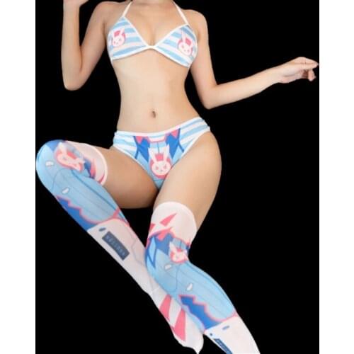 Wholesale Anime Game Sexy Cute Micro Bikini D.va Costumes Anime Bra And Panty Set Thong Bikini Blue Sexy Cosplay Lingerie Set