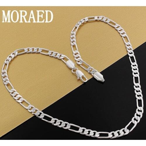 925 Silver Necklace 6MM 20 Inch 50cm Flat Full Figaro Chain Necklace For Women Men Fashion Classic Jewelry