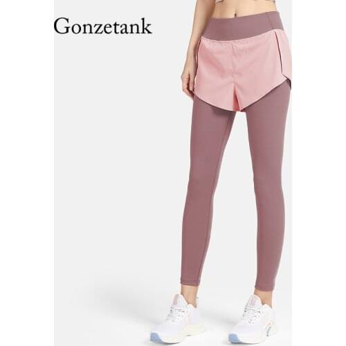 Fake Two-piece Leggings Sport Women Fitness Yoga Pants with Pockets High Waist Hip Lifting Tight Trousers High Elasticity Pants