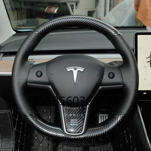 Suitable for Tesla Model S Model X Model 3 Model Y Hand-stitched leather suede steering wheel cover