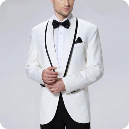 Latest Coat Pant Designs White Groom Tuxedo Wedding Men Suits with Pants Slim Fit Male Blazer Jacket 2 Piece Costume Homme Party
