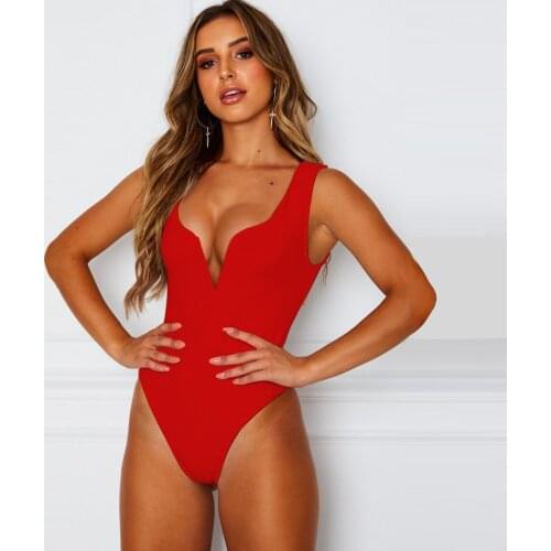 Deep V Neck Sexy Bodysuit Women Sleeveless Bodycon Jumpsuit Beach Wear Summer