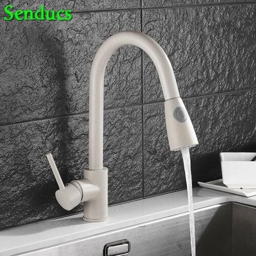 Senducs Pull Down Kitchen Mixer Tap Quality Brass Pull Out Kitchen Sink Mixer Tap Single Lever Hot Cold Kitchen Sink Faucet