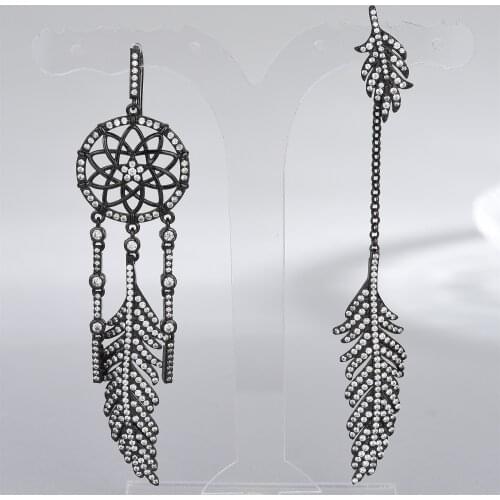 Ear asymmetry earrings female cool black tribe design sense hollowed-out feather earrings high-grade earrings