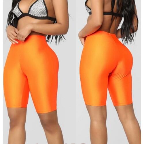 Plain Skinny Fit High Waist Fitness Yoga Shorts Leggings Women Fluorescence Green Pink Black Shiny Workout Sport Short Pants