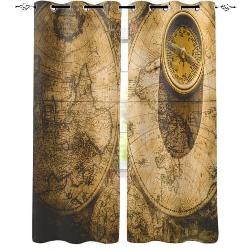 Vintage Style World Map Compass Bedroom Modern Window Curtain for Living Room Decoration Curtains Home Textile Drapes