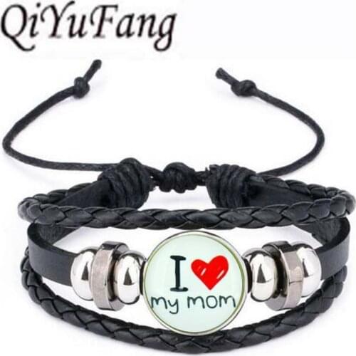 Qiyufang glass cabochon bracelet bangle "I love my mom" art picture antique Bronze chain bracelet bangle jewelry fashion