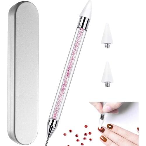 Nail Rhinestone Picker Dotting Tool With Extra 2 Wax Head Dual-ended Diy Nail Art Tool Acrylic Handle Professional Nail Tools