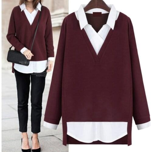 Maternity sweater Autumn Winter maternity clothes Loose fake two-piece tops turndown collar sweaters plus size business attire