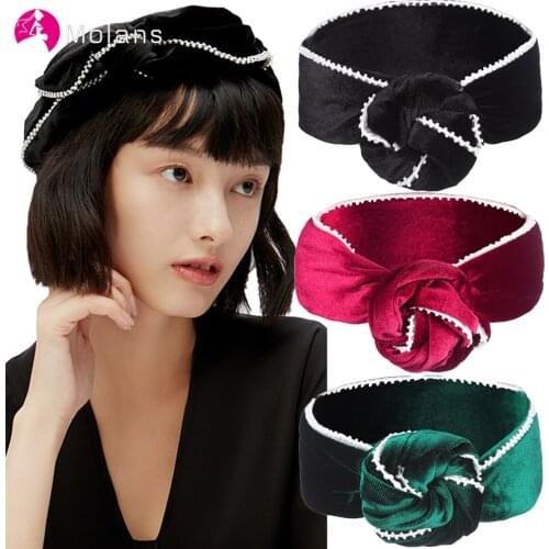 Molans Women Turban Wire Headband Vintage Velvet Stretch Bandana Knot Headwrap Long Scarf Ties Hairband Fashion Hair Accessories