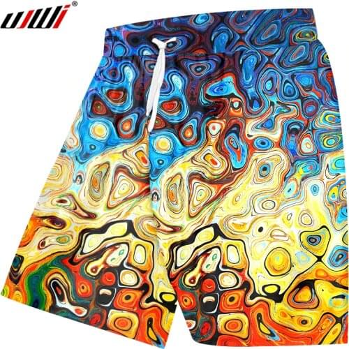 UJWI Oil Painting Print 3D Board Shorts Men Loose Beach Shorts 2020 Summer Colorful Pants Boys Lace up Trousers Harajuku 5XL