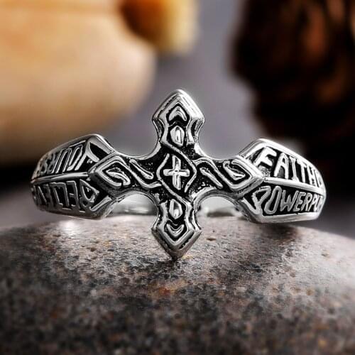 Huitan Vintage Cross Couple Rings Antique Silver Color Hip Hop Rock Party Women/ Men Finger Rings High Quality Fashion Jewelry