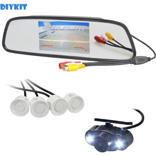 DIYKIT 4 Sensors 5" Rear View Car Mirror Monitor + Video Parking Radar + LED Rear View Car Camera Parking Assistance System