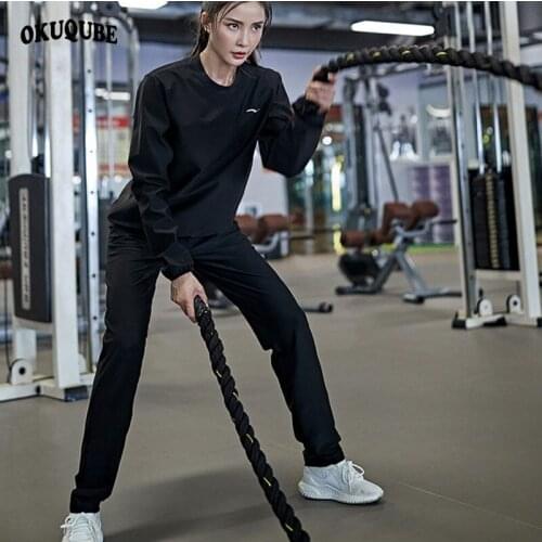 Women Sauna Suit Heavy Duty Weight Lost Fitness Clothing High Quality Black Running Jogger Training Body Building Gym Sportswear