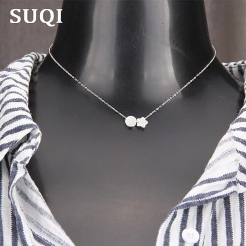 SUQI new Non-toxic stainless steel Star silver color round Necklace Women Choker Necklace Pendants Femme Chain Collar jewelry