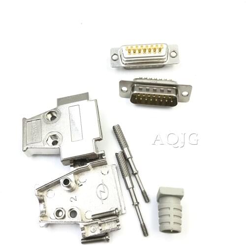 1set DB15 female MALE CONNECTOR + metal shell Solder Type D-Sub CONNECTORS 15 pin plug socket Adapter for DB15 7w2