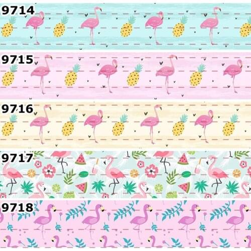 10yards - Different Sizes -- New Fashionable Flamingo Printed Grosgrain Ribbon Handmade Materials