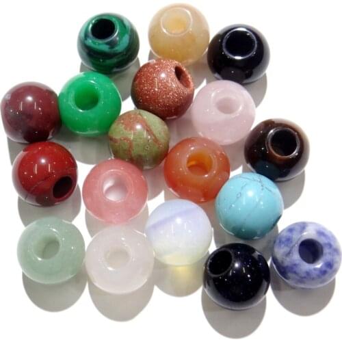 12*14MM Natural Stone Quartz Crystal Round shape big hole Beads pendant for diy Jewelry making necklace earrings Bracelets 24pc