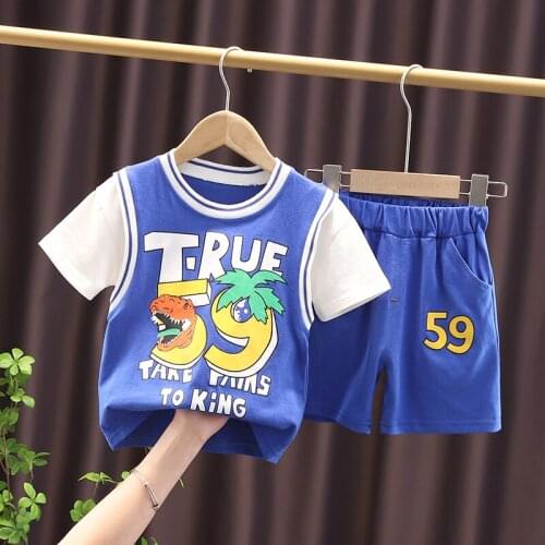 2021 New Summer Kids Baby Boys Clothes Sets Cotton Cartoon Dinosaur T-Shirts+Shorts 2pc Suits Children Cotton Infant Tracksuits
