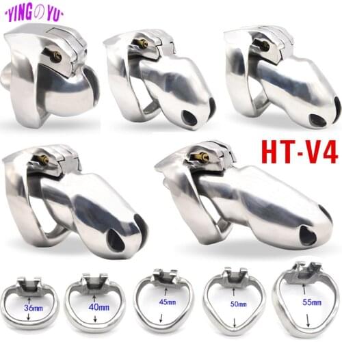 2021 HT-V4 Metal Male Chastity Device Stainless Steel Cock Cage Penis Ring Lock BDSM Bondage Gear Adult Erotic Sex Toys for Men