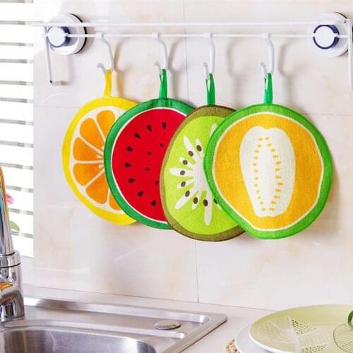 4PCS Microfiber Hand Towel Absorbent Fruit Pattern Wash Cloth Hanging Towel for Kitchen Bathroom