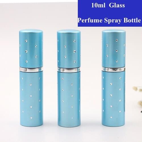 10ml 5/10/15/20/30pcs Blue Diamond Aluminum Body Glass Perfumes Spray Bottles Press Pump Spary Cosmetic Bottle Refillable Tube