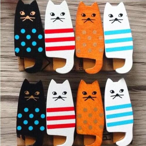 60pcs/lot Kawaii Rolltail Cat Wood Clips Photo Paper Craft Clips Paper Holder Party Decoration Office Accessories FREE SHIPPING
