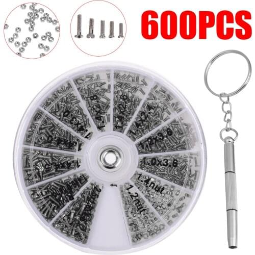 600Pcs Screws Nuts Assortment Kit 12 Kinds Stainless Steel Mini Nails Nut with Screwdriver For Woodworking