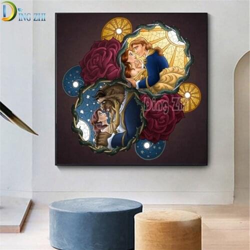 Diy Full Drill 5D Diamond Painting Beauty And Beast Mosaic Diamond Embroidery Cartoon Cross Stitch Flower Kit Home Decoration