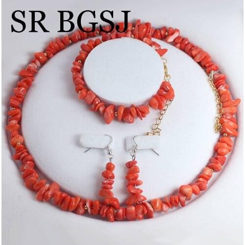 Free Shipping 6-8mm Orange Coral Natural Gems Women Chockers Necklace Bracelet Jewellry Set 17.5" 7-8"
