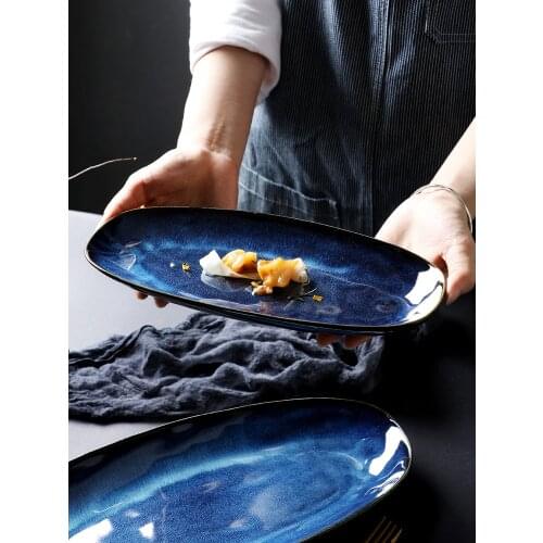 Large Kiln Baked Ceramic Fish Plate Oval Plate Sushi Plate Western Plate Dan-Shaped Plate Hotel Restaurant Commercial Dish