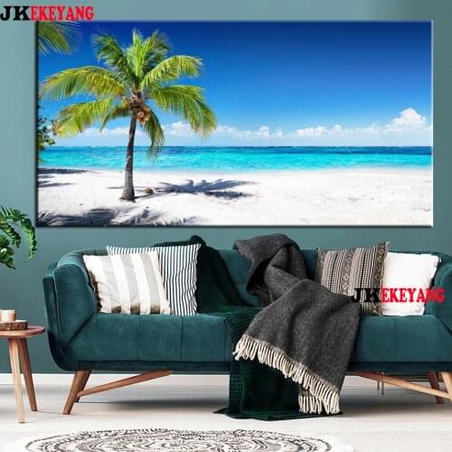 Large 5D Diy diamond painting Seaside beach coconut tree Diamond Mosaic Rhinestone Diamond Embroidery cross stitch Y4416