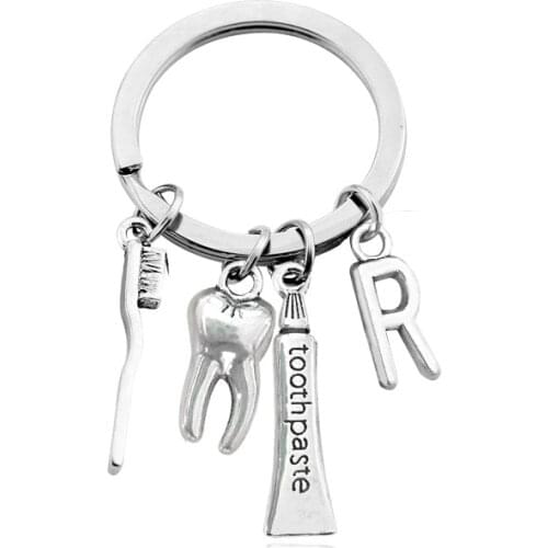 Creative Key Ring Toothbrush Toothpaste Keyring Alphabet A-Z Keychain Appeal To Care For The Dental Doctor Nurse Family Jewelry