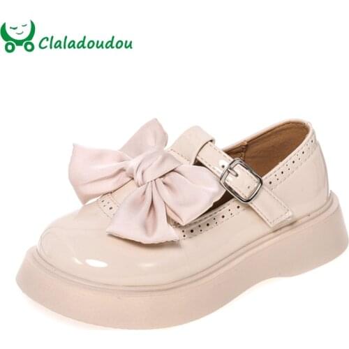 13.5-21cm Brand Girls Patent Leather Shoes,High Bright Solid Little Girls Bow-knot Thick Sole Perform Shoes,Toddler Hollow Flats