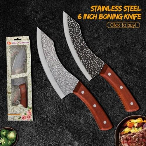 Damask 6 inch Stainless Steel Kitchen Boning Butcher Knife Chinese Cleaver Kitchen Knife Chef Cooking Tools with Wooden Handle