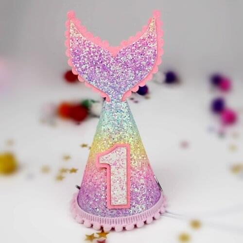 Mermaid Tail Birthday Cap For Kids 1st Birthday Party Decorations 1 2 3 Year Baby Hat Headband