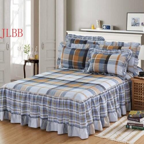 Home Textile 100% Cotton Bed Skirt Set Elastic Rubber sheet set 200*220 Grid Bedspread Reactive Printing Linens High Quality New