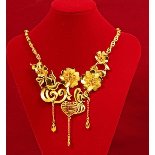 Elegant China Traditional Five flower Pendant Necklace Jewelry For Women Wedding Bridal Gold Not Fade Neklace Fine Jewelry