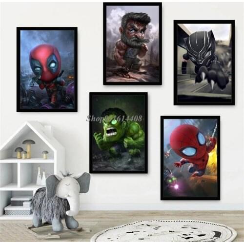 Marvel Avengers Canvas Painting Iron Man Superhero Anime Posters Prints Cute Wall Art Picture Boy Gifts for Kids Room Home Decor