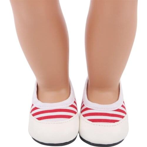 New Pattern Fashion Striped Single Leather Shoes Fit 18 Inch American&43cm Baby New Born Doll Clothes Accessories Girls' Toys
