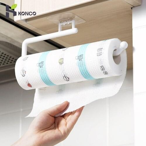 Kitchen Paper Roll Holders,Plastic Tissue Hanger Perforation-free Wall-mounted Paper Towel Rack Organizer Shelf for Kitchen Bath
