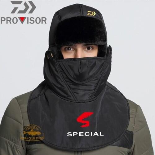 Ski Windproof Plus Down Cap DAIWA Fishing Hat Mens Winter Outdoor Fishing Velvet Warm Hat Cycling Thick Wind and Cold Hat