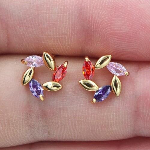 Fashion Women Gold Color AAA+ Cubic Zirconia Colorful Pinwheel CZ Stud Earrings Jewelry