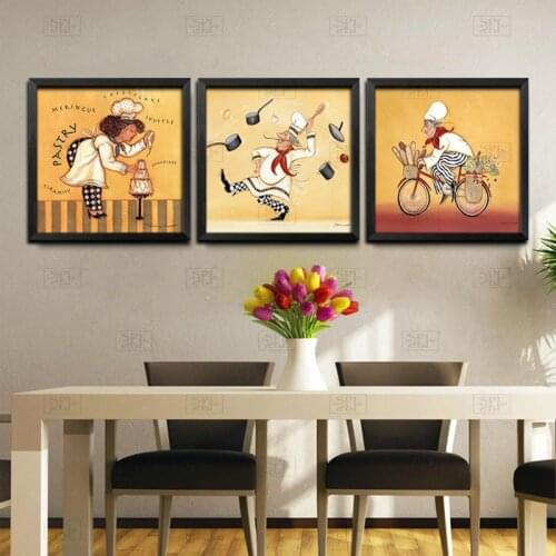 Cartoon Chefs Canvas Prints Restaurant Decorative Painting Kitchen Decor Pizzeria Bakery Wall Art Modern Home Decor Dp0143