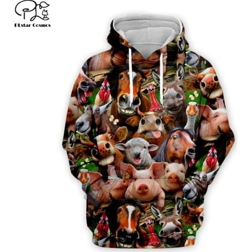 Men 3D Funny Horse Sheep cow Print Hoodie women cartoon animal Pig Sweatshirt Harajuku zipper coat unisex pullover